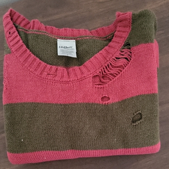 Nightmare on Elm Street Striped Sweater Dress Costume With Fedora Hat And Claws. - Picture 2 of 8